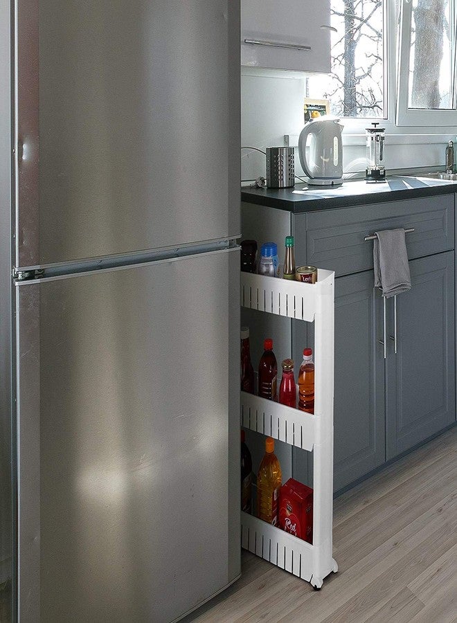 Vroxy 3 Layer Slim Side Space Saving Storage Organizer Rack Shelf with Wheels for Easy Movement | Multipurpose Utility for Household Kitchen, Bathroom | Unbreakable Plastic Storage Rack (3 Layer) - Image 4